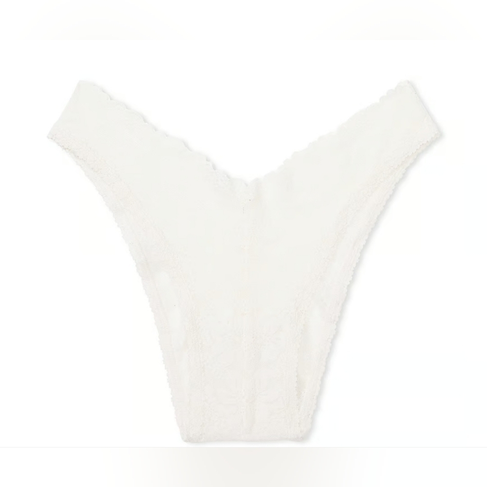 Victoria's Secret Pink Wink V Front Lace Brazilian, White, Size XL NWT